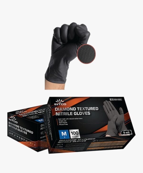 8 Mil Heavy Duty Diamond Textured Industrial Nitrile Gloves - Image 2
