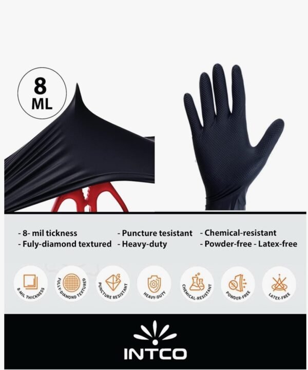 8 Mil Heavy Duty Diamond Textured Industrial Nitrile Gloves - Image 3