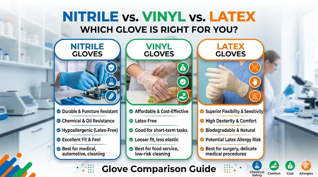 Nitrile vs. Vinyl vs. Latex: Which Glove is Right for Your Business?